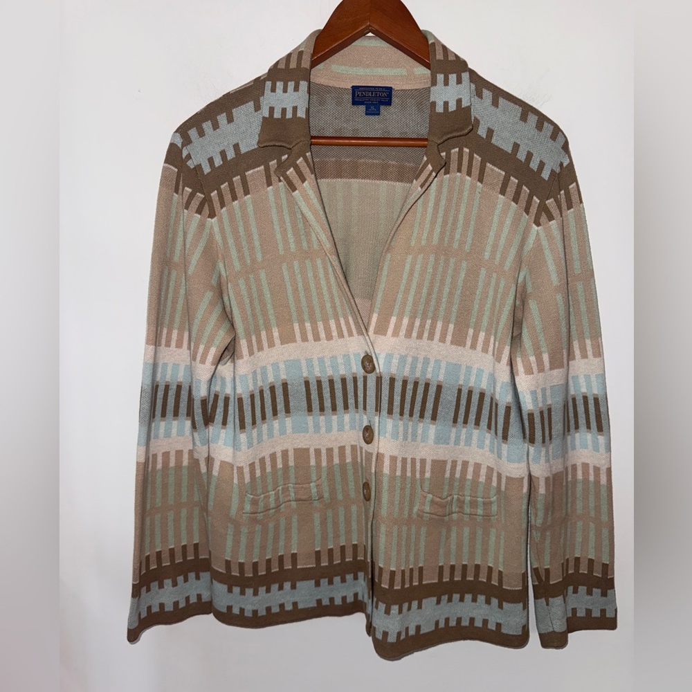 Pendleton Linen-Cotton Patterned Cardigan Blazer … - image 4
